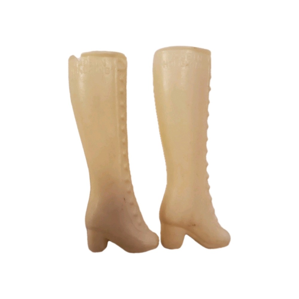 VTG Barbie White Go-Go Knee High Boots 1960s Mod Era Shoes Pair